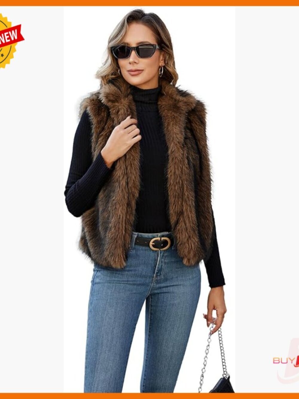 Women's Faux Fur Vest Sleeveless Open Front Cardigan with Pockets